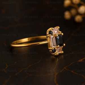 Top Quality 925 Sterling Silver Art Deco Geometric <b>Ring</b> Emerald Cut Black Onyx & Champagne Zirconia <b>Statement</b> Jewelry For Women - Product Image 3