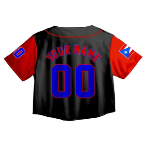 Custom Black Puerto Rico Flag Baseball Jersey <b>Crop</b> <b>Top</b> Black Baseball Jersey - Product Image 1