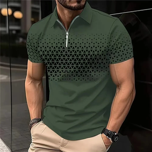 Nouveau Polo Décontracté Homme à Motifs Géométriques Imprimé Numérique 3D, Manches Courtes, Fermeture Éclair, Coupe Slim - Product Image 1