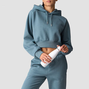 Sudadera con capucha corta de forro polar con cremallera para mujer, de manga larga, con cordón, transpirable, para hombre - Product Image 2