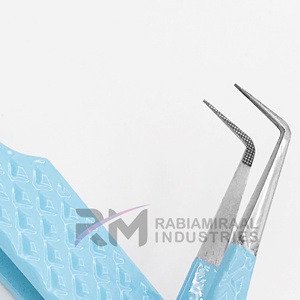 Pinzas RMI más vendidas con punta de fibra en forma de L para volumen, con punta plateada, agarre de diamante rosa, de acero inoxidable, antiestáticas para pestañas - Product Image 3