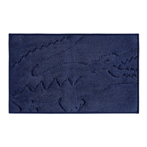 Tapis de bain rectangulaire moderne abstrait gaufré bleu marine avec envers antidérapant en caoutchouc et chenille tuftée pour usage domestique - Product Image 4