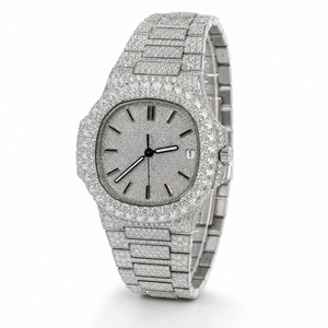 Reloj de Lujo para Hombre, Completamente Cubierto de Moissanita, Caja Cuadrada de Acero Inoxidable, Reloj de Cuarzo Estilo Hip Hop con Fecha - Product Image 3