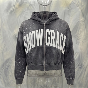 Sudadera con Capucha y Cremallera para Hombre Snow Grace, Corte Holgado, Estilo Informal de Invierno, Diseño con Letras Impresas en Negro - Product Image 3