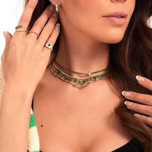 Collier tennis émeraude verte et diamant, chaîne superposée classique avec diamants de laboratoire ronds, bijoux de luxe en or massif 14K 18K, vente en gros - Product Image 4