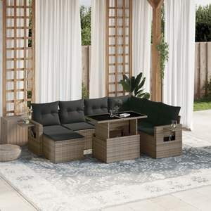 Conjunto de Sofá de Jardín de Ratán PE Gris con Acero con Recubrimiento en Polvo y Vidrio Templado, Muebles de Exterior Premium - Product Image 1