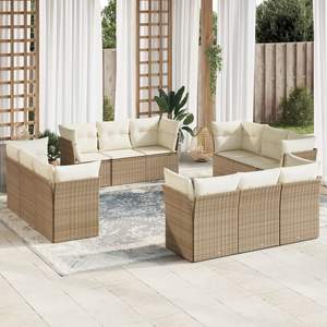 Grand ensemble de canapés de patio modulaires en rotin PE beige, meubles d'extérieur élégants - Product Image 1