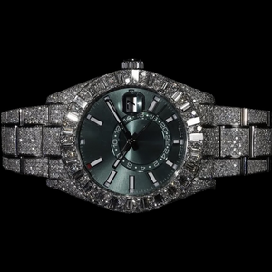 Reloj Personalizado de Fábrica con Esfera Verde Redonda y Diamantes de Moissanita Baguette, Totalmente Cubierto de Diamantes, Estilo Hip Hop, Brillante - Product Image 1