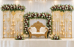 Arco Metálico Dorado Único para Escenario de Boda, Paneles Decorativos, Arco Metálico Dorado Más Vendido para Decoración de Escenario de Recepción en Australia - Product Image 5