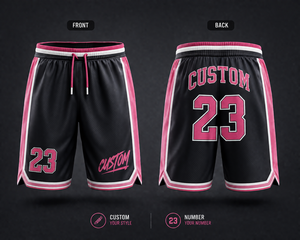 Pantalones Cortos de Baloncesto Personalizados para Hombre, Negros y Rosas, Número 23, Impresión por Sublimación, Cintura con Cordón, Ropa Deportiva Informal - Product Image 1