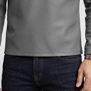 Camiseta de Manga Larga para Hombre, de Color Sólido, en Cuero PU, Cuello Redondo, Elástica, Estilo Casual, con Aspecto de Cuero, para Uso Diario - Product Image 5