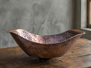 Hammered Copper Vessel Sink Oval Wave <b>Bathroom</b> Basin Handmade <b>Rustic</b> Modern <b>Vanity</b> Wash Basin Luxury Decorative Copper Sink - Product Image 5