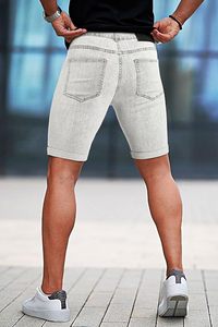 Men's Light Wash Distressed Ripped Denim Shorts Mid Waist Casual Summer Style Breathable Straight Leg Cotton Fabric - Product Image 3