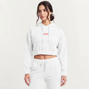 Custom <b>Women's</b> <b>White</b> Cropped <b>Hoodie</b> 100% Cotton Solid Color Front Logo Print Casual Autumn Wear - Product Image 5