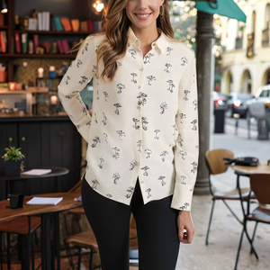 Women's Printed Office Casual Summer Nonwoven Breathable Washable Long Sleeve Button Down Shirt - Product Image 6
