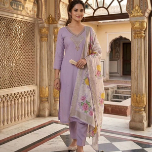 Pure Viscose Simer <b>Silk</b> <b>Fabric</b> Heavy Embroidery Floral Printed Bright Color Designer Salwar Suit For Party& Function Wear Outfit - Product Image 1