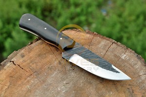 Cuchillo de caza de hoja fija de acero al carbono forjado a mano, punta caída, para bushcraft, con mango de Micarta, grado DIY, a granel - Product Image 2