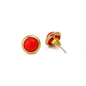 Pendientes de tuerca de coral rojo, piedra de nacimiento de marzo, hechos a mano, con engaste de bisel redondo, joyería artesanal delicada para uso diario - Product Image 3