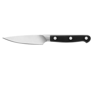 Ensemble de couteaux de cuisine argentés avec manches rivetés noirs, bloc de rangement en bois brun foncé et ciseaux pour hacher, découper et préparer les aliments - Product Image 5