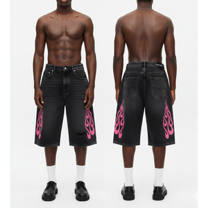 Pantalones Cortos de Mezclilla para Hombre, Estilo Urbano de Verano, Cintura Media, Personalizados, Holgados, Desgastados, Lavado Oscuro, Moda Vintage - Product Image 1