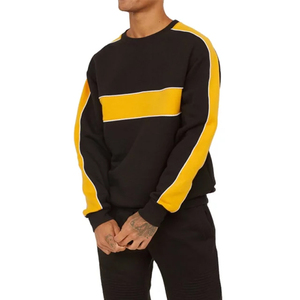 Pull-over unisexe à col rond en tricot, couleur contrastée, coupe ample, sweat-shirt décontracté, automne, coupe classique, noir et jaune - Product Image 2