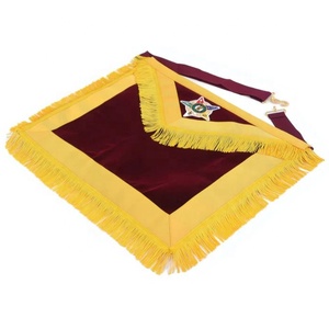 Order of the Amaranth Maroon Velvet Apron with Yellow Leather Borders & Embroidered Fringe Collar <b>Type</b> - Product Image 2