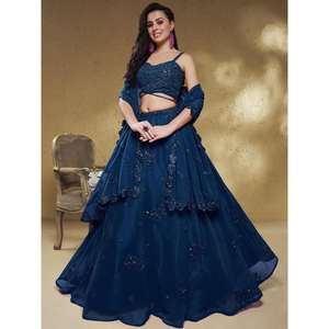 Deslumbrante azul marino bordado Georgette desgaste de la boda Lehenga Choli - Product Image 5