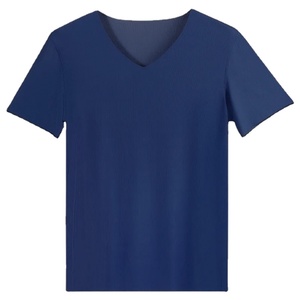 Hommes été glace soie chemise manches courtes sans couture col rond haut musculation mince T-shirt élastique respirant sous-chemise pull - Product Image 6