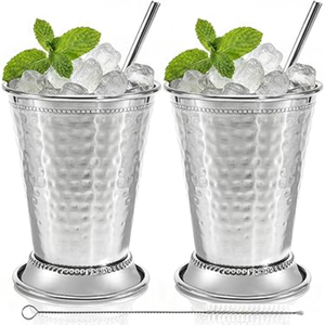 Verres à boire en métal au design vintage, en acier inoxydable argenté, tasses à Mint Julep au design classique, gobelets à cocktail pour les fêtes et les bars - Product Image 6