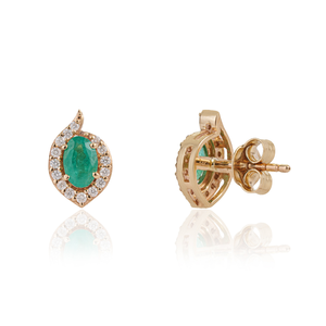 Wholesale Customized Design Emerald & Diamond Real K14 Yellow Gold Minimal <b>Halo</b> Stud <b>Earrings</b> For Daily Wear Girls Jewelry - Product Image 5