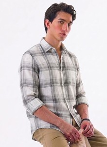 Camisa Casual a Cuadros de Doble Botonadura para Hombre Enovate Logan, Manga Larga, Cuello Camisero, Transpirable, Tejido de Lino/Algodón, Logotipo en el Cuello Trasero - Product Image 2