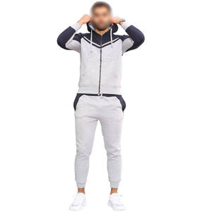 Ensemble de survêtement décontracté pour homme, 2 pièces, gris et bleu marine, avec sweat à capuche et pantalon de jogging, grandes tailles, pour l'automne - Product Image 1