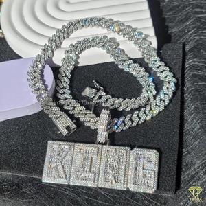 Colgante de Moissanita Premium con Diamantes  "CEO KING" y Cadena Cubana con Pavé Completo, Joyería Hip Hop al por Mayor - Product Image 4