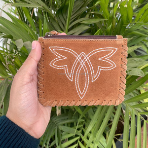 Porte-monnaie multifonctionnel en cuir suédé pour pièces de monnaie, rangement de cartes, sac d'argent personnalisé en cuir véritable, petits portefeuilles à fermeture éclair - Product Image 2