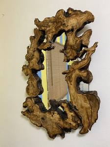 Handmade Art Deco Rustic <b>Wooden</b> Wall <b>Mirror</b> with Irregular Shape Framed Decorative Design for Wedding & Diwali Occasions - Product Image 2