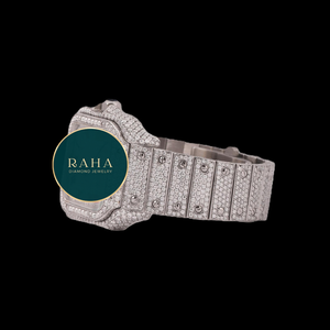 RAHA – montre de luxe en Quartz Moissanite pour femmes, boîtier rond, analogique, cristal saphir, bracelet en acier inoxydable de 42mm, cadran vert - Product Image 5