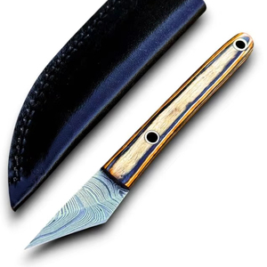 Cuchillo de cuello de 2 pulgadas afilado como una navaja, de acero de Damasco premium, con mango de madera, miniatura, multiusos, de transporte legal, EDC, cortador de cajas, tipo lápiz, OEM - Product Image 1