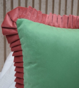 Elegant Green Velvet Ruffle <b>Throw</b> Pillow Cover Luxury Sofa Cushion Cover Home Decor Wholesale Manufacturer Cushion Supplier - Product Image 2