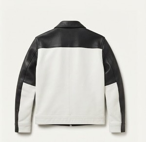 เสื้อแจ็คเก็ตหนังผู้ชายแบบ Color Blocking สไตล์นักขี่มอเตอร์ไซค์ ปกคอพับ ปิดด้วยซิป - Product Image 2