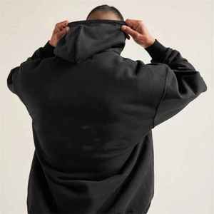 เสื้อฮู้ดดี้ลายพิมพ์ตามสั่งสำหรับผู้ชาย ผ้าฝ้าย 100% ทรงโอเวอร์ไซส์ ดีไซน์ไหล่ตก พร้อมโลโก้ตามสั่ง - Product Image 4