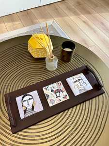 Plateau de service rectangulaire en bois UO Modern Art, base émaillée, design géométrique rustique, décoratif, avec poignée, artisanal - Product Image 6