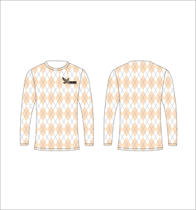 Camiseta Deportiva Ligera de Manga Larga Sublimada Personalizada con Patrón Argyle en Color Durazno y Blanco, Fabricante de Ropa al Por Mayor - Product Image 1