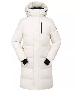 Veste d'hiver longue à capuche en duvet blanc coupe-vent pour homme, parka décontractée pour l'extérieur avec fermeture éclair et logo sur la manche - Product Image 2