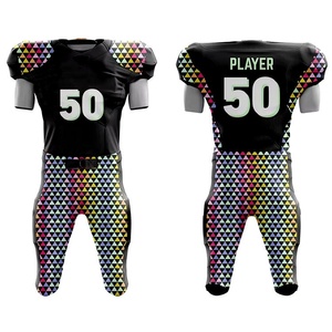 Ensemble d'uniformes de football américain personnalisés de haute qualité, sublimés, 100% polyester, pour adultes, grandes tailles, respirants, antibactériens, à manches courtes - Product Image 1