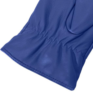 Gants en cuir véritable pour femmes, mode hiver, luxe, gants en cuir bleu pour dames avec poignet plissé - Product Image 5