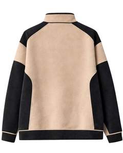 Sweat-shirt personnalisé beige et noir pour femme, en molleton, à capuche, coupe oversize, col montant à boutons-pression, décontracté d'hiver, avec poche zippée - Product Image 2