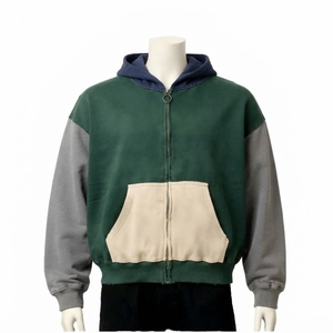 Sudadera con capucha extragrande con cremallera para hombre, diseño de bloques de color, bolsillos de forro polar, estilo casual para otoño, ajuste regular, sudadera con capucha de punto. - Product Image 1
