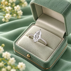 แหวนหมั้นเพชรทรงมาร์คีส์ เพชรเลี้ยงในห้องปฏิบัติการ ทองคำแท้ 9K/14K/18K ดีไซน์วงแหวนแบบฝังเพชรรอบวง พร้อมดีไซน์วงแหวนซ่อนรอบเพชร แหวนแต่งงานสุดหรู สี DEF - Product Image 4