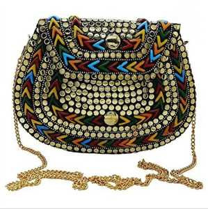Gold-Plated Zinc Alloy Clutch <b>Bag</b> With Silver <b>Studs</b> And Circular Pattern Fashion Handbag - Product Image 3