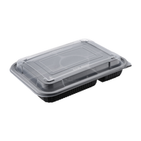 Conteneur alimentaire en plastique jetable avec couvercle pour emporter, design minimaliste, noir, 5 compartiments